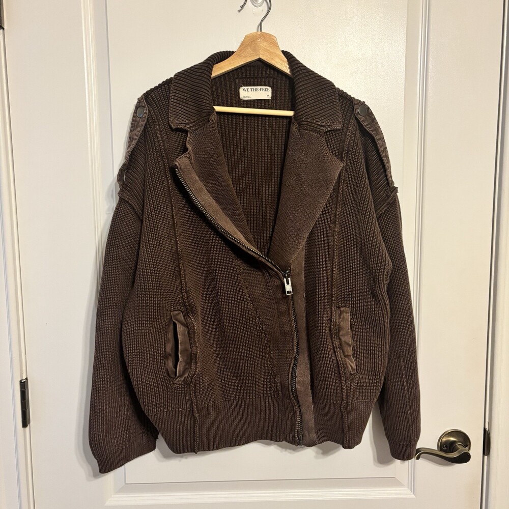 We The Free Free People Brown 100% Cotton Knit Full Zip Cardigan Sweater size M